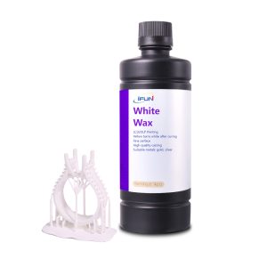 A bottle of IFUN White Wax Casting Resin (800D) for jewelry casting, accompanied by a white 3D - printed jewelry model, highlighting its application in the field.