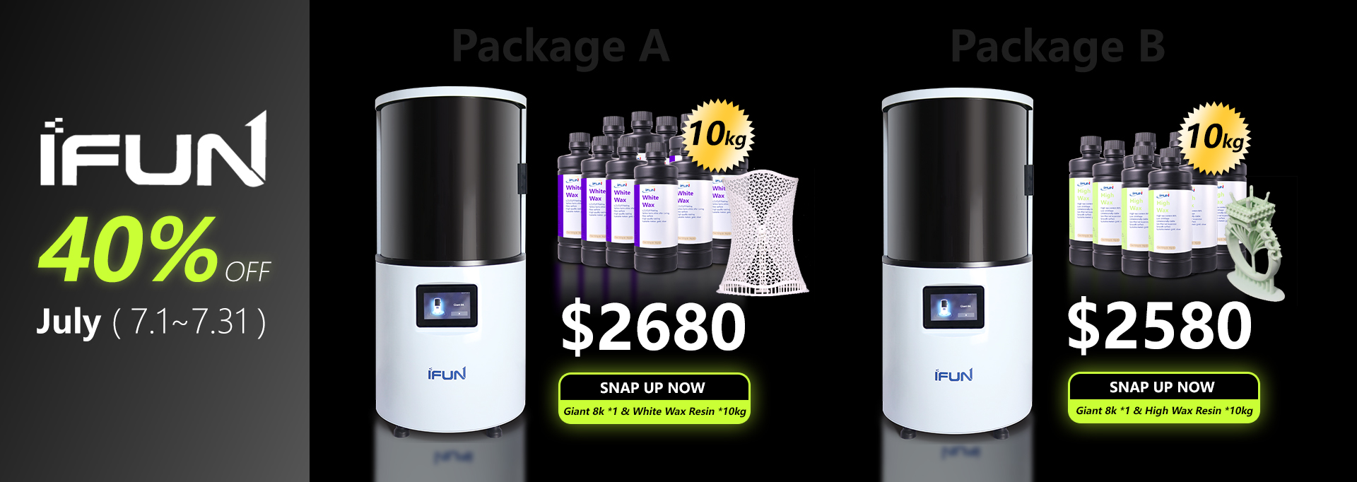 IFUN July 3D Printer and Resin Promotions