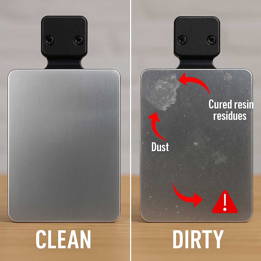 3d printer build plate clean and dirty