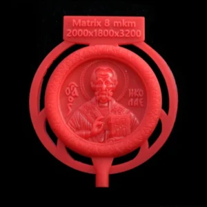High-resolution 8 micron wax 3D printed religious icon with Matrix technology.