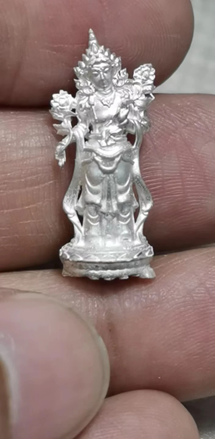 Front view of silver cast Bodhisattva jewelry pendant produced via lost-wax resin 3D print casting